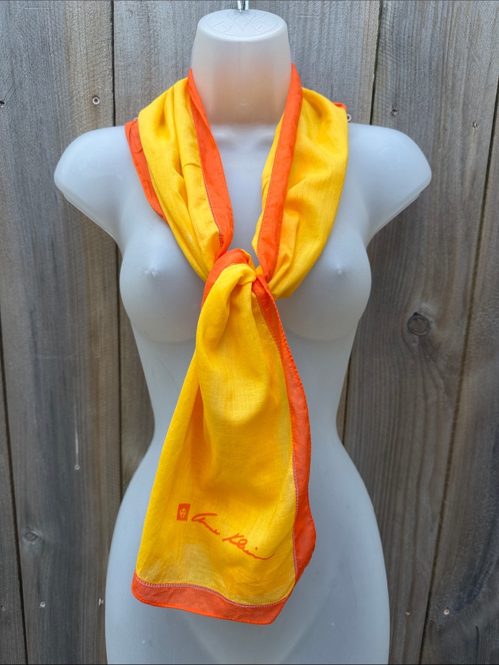Vintage Anne Klein Yellow & Orange Cotton Scarf | Colorblock Oblong Wrap